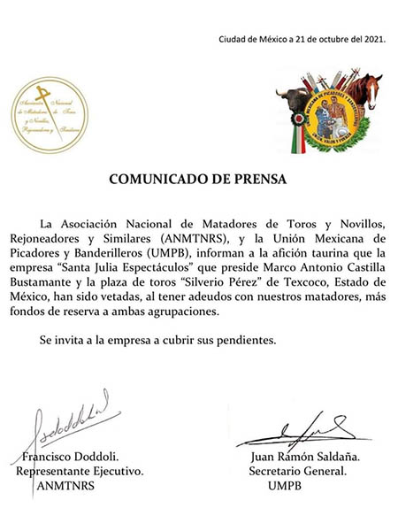 Comunicado de matadores